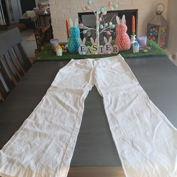 Bananna Republic Organic Linen Like New White Wide-Leg Pants Size 8 - Picture 1 of 7